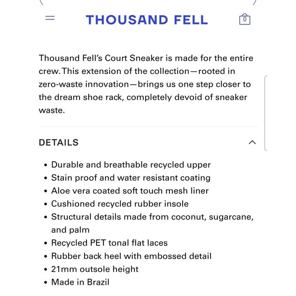 Thousand Fell Mens Court Low Top Breathable Lace Up Sneakers 11 MSRP $159 - Picture 11 of 11